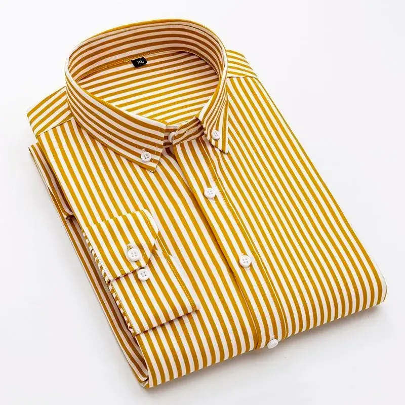 Xituodai New Spring and Autumn Long Sleeve Slim Fit Thin Casual Business Stripe Polo Collar Panel Button Pocket Oversize Men's S