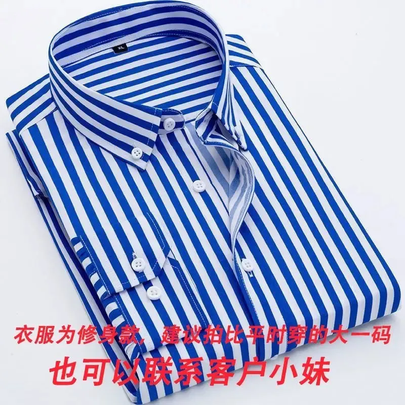 Xituodai New Spring and Autumn Long Sleeve Slim Fit Thin Casual Business Stripe Polo Collar Panel Button Pocket Oversize Men's S