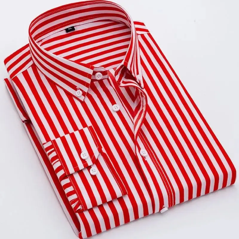 Xituodai New Spring and Autumn Long Sleeve Slim Fit Thin Casual Business Stripe Polo Collar Panel Button Pocket Oversize Men's S