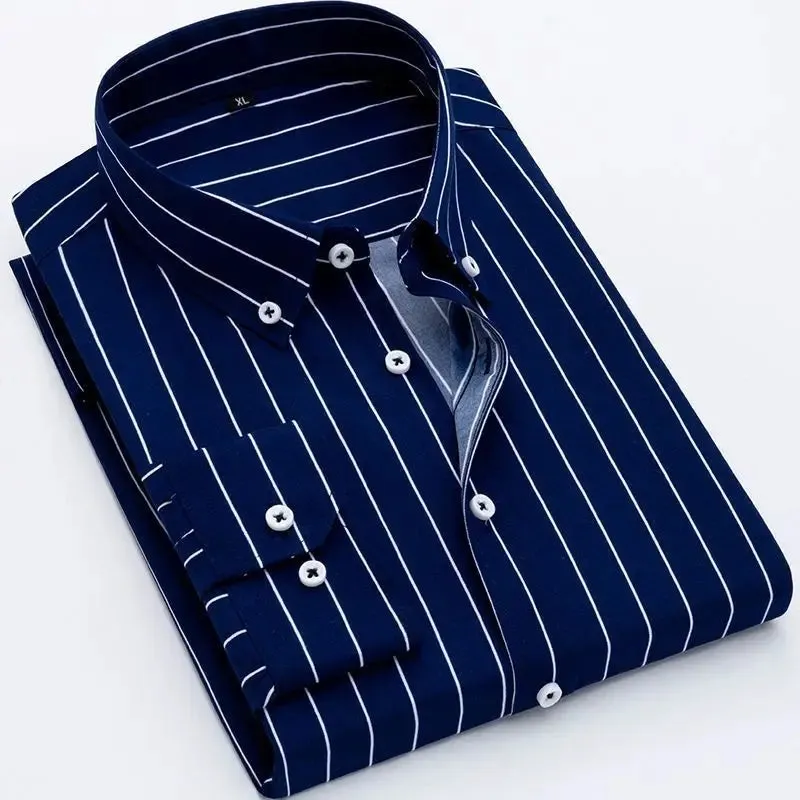 Xituodai New Spring and Autumn Long Sleeve Slim Fit Thin Casual Business Stripe Polo Collar Panel Button Pocket Oversize Men's S