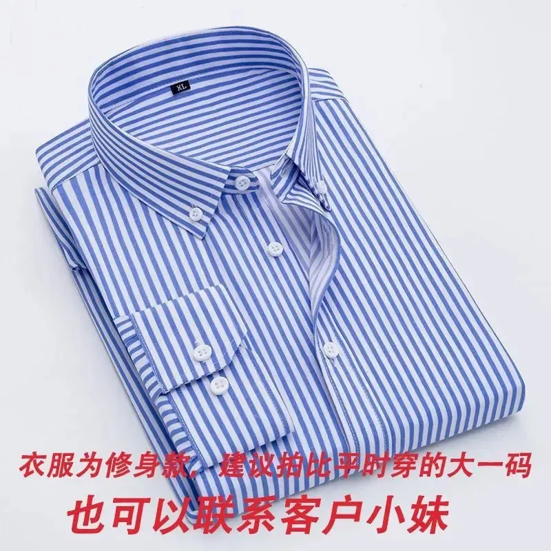 Xituodai New Spring and Autumn Long Sleeve Slim Fit Thin Casual Business Stripe Polo Collar Panel Button Pocket Oversize Men's S